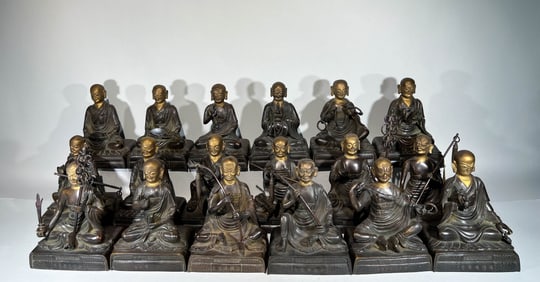 Group of Eighteen Bronze Eighteen Arhats Figure