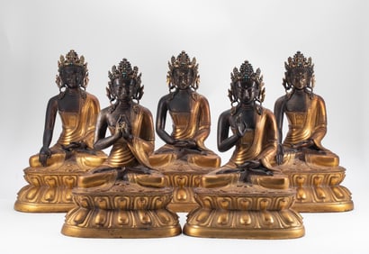 Group of Five Gilt Bronze Buddha Figure