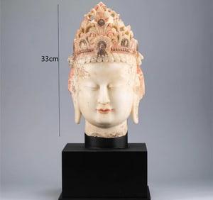 White Stone Buddha Head Figure
