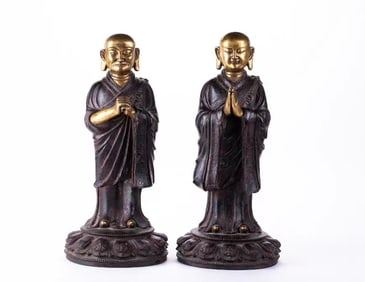 Pair of Gilt Bronze Guru Figure