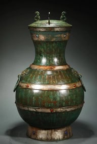 Chinese Bronze Gold and Silver Inlaid Carved Poetry Pattern Vase