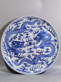 Blue and White Dragon Pattern Porcelain Plate