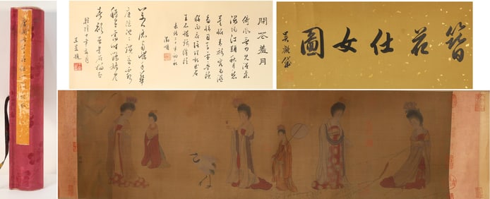 Chinese Drawing Beauty Story Hand Scroll,Zhou Fang Mark