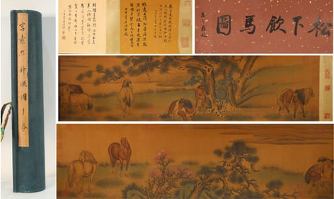 Chinese Drawing Horse Hand Scroll,Gong Suran Mark