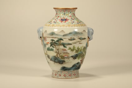 Famille Rose Landscape Pattern Porcelain Vase