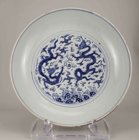 Blue and White Dragon Pattern Porcelain Plate