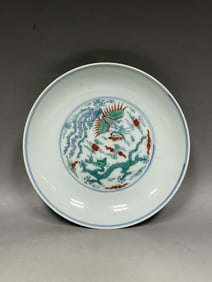Doucai Dragon and Phoenix Pattern Porcelain Plate