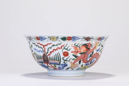 A Porcelain Wucai Dragon and Phoenix Bowl