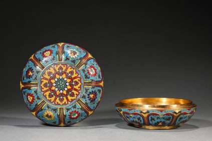 A Cloisonne Enamel Lotus Box and Cover