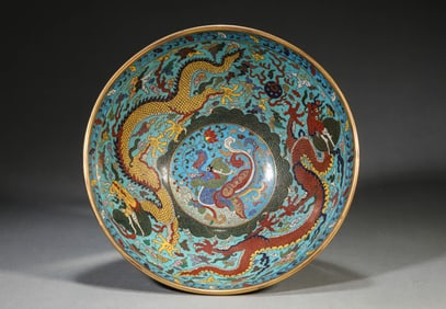 A Cloisonne Enamel Interlock Branches Lotus and Dragon Bowl