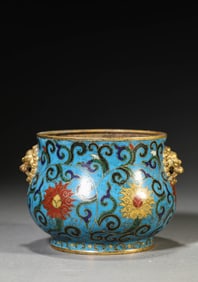 A Cloisonne Enamel Interlock Branches Lion Censer