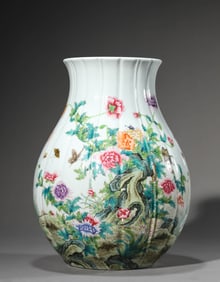 A Porcelain Fmaille-Rose Butterfly and Poem Vase