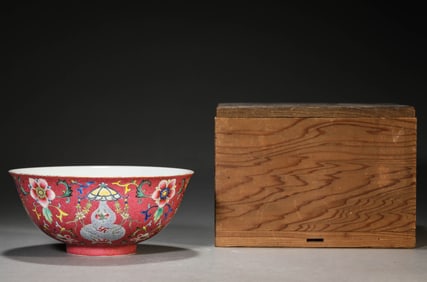 A Porcelain Red-Glazed Floral Vase