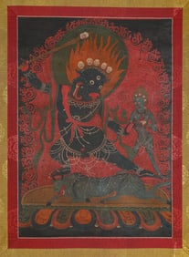 A Tibetan Thangka of Yama-raja Statue