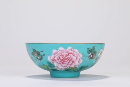 A Porcelain Turquoise-Ground Famille-Rose Butterfly Bowl