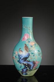 A Porcelain Fmaille-Rose Poem Olive-Shaped Vase