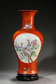 A Porcelain Coral-Ground Vase