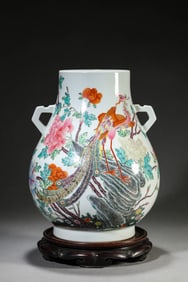 A Porcelain Famille-Rose Gilt-Inlaid Phoenix Vase