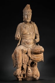 A Wood Carved Avalokiteshvara Statue