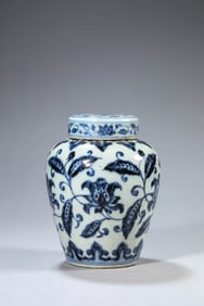 A Porcelain  Blue and White Floral Jar and Cover