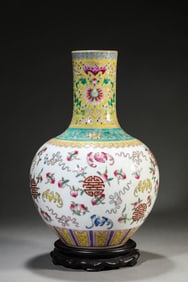 A Porcelain Fmaille-Rose Longevity Vase