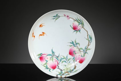 A Porcelain Fmaille-Rose Longevity Dish