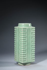 A Porcelain Celadon-Glazed Cong Vase