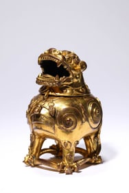 A Gilt-Bronze Beast Censer