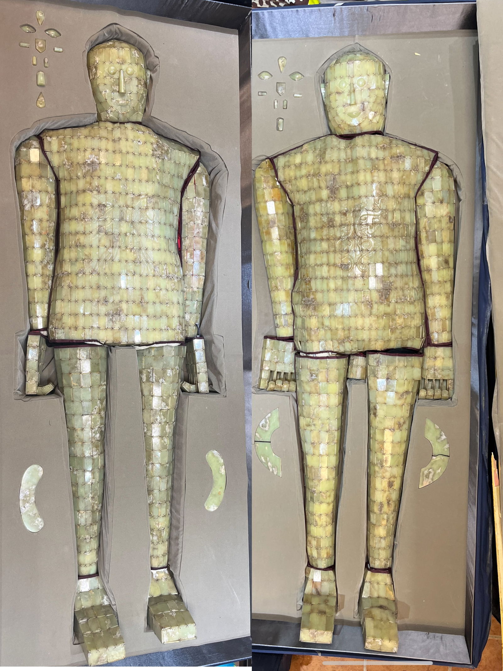 Pair of Jade Carved Dragon and Phoenix Pattern Clothes