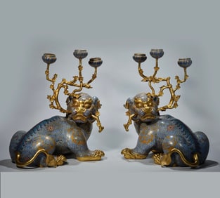 Pair of Bronze Cloisonne Carved Beast Shape Figure