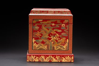Lacquerware Carved Cloud and Dragon Pattern Lid Box