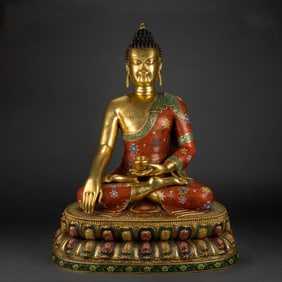 Bronze Cloisonne Carved Flower Pattern Sakyamuni Figure
