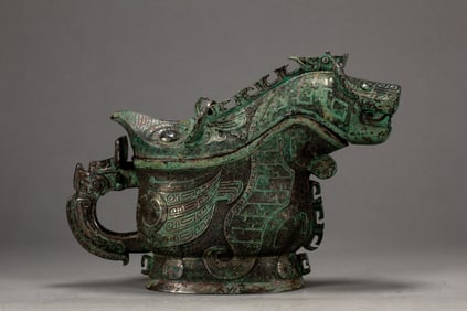 Chinese Bronze Carved Beast Face Pattern Beast Shape Zun