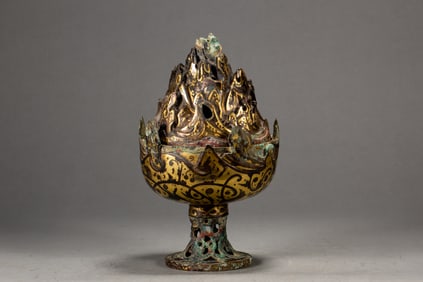Bronze Gold and Silver Inlaid Carved Dragon Pattern Incense Burner