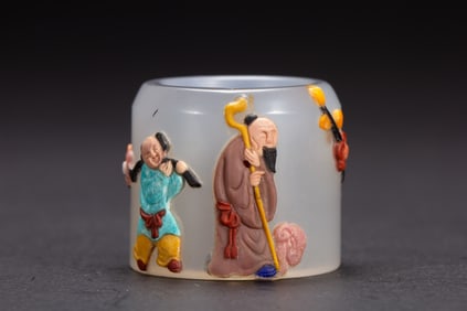 Agate Multi GemStone Inlaid Carved Character Story Pattern Thumb Ring