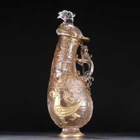 Glassware Inlaid Gilt Bronze Carved Dragon and Phoenix Pattern Pot