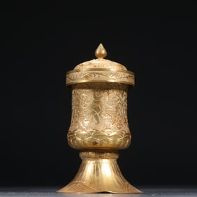 Gilt Bronze Carved Flower and Character Pattern Lid Pot