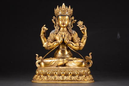 Gilt Bronze Four Armed GuanYin Figure