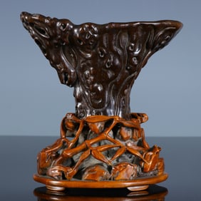 Red Sandalwood Carved Cloud Pattern Cup