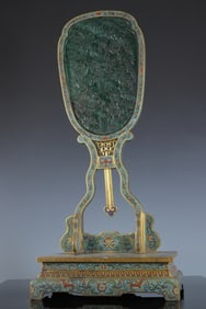 Bronze Cloisonne Inlaid Jasper Jade Carved Dragon and Poetry Pattern Table Plaque