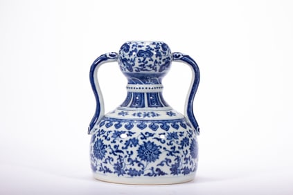 Blue and White Flower Pattern Porcelain Double Ears Vase