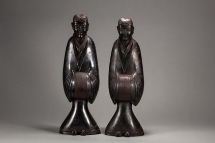 Pair of Lacquerware Carved Character Shape Figure