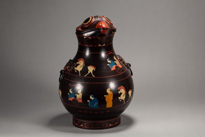 Lacquerware Carved Horse and Character Story Pattern Vase