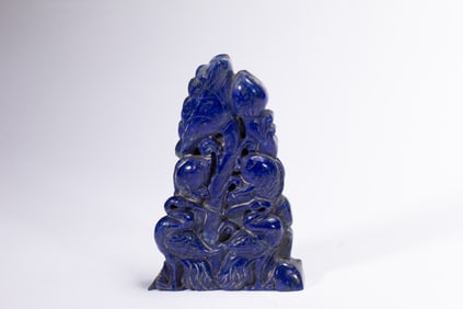 Lapis Carved Peach and Crane Ornament