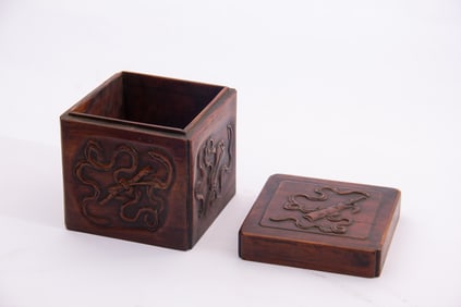 Huanghuali Wood Carved Flower Pattern Lid Box