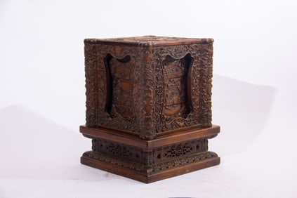 Huanghuali Wood Carved Flower and Bird Pattern Lid Box