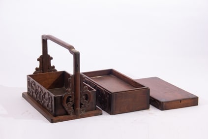 Huanghuali Wood Carved Dragon Pattern Food Tray Box