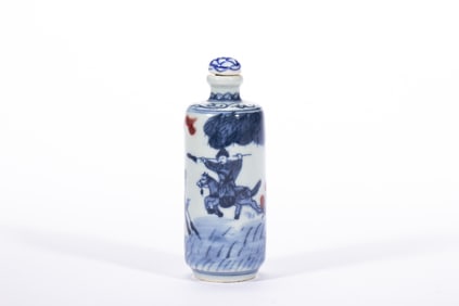 Blue and White Red Inglazed Character Story Pattern Porcelain Snuff Bottle