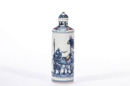 Blue and White Red Inglazed Character Story Pattern Porcelain Snuff Bottle