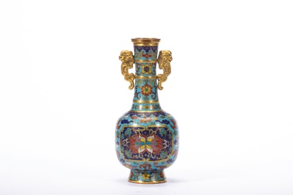 Bronze Cloisonne Carved Flower Pattern Double Chi Dragon Ears Vase